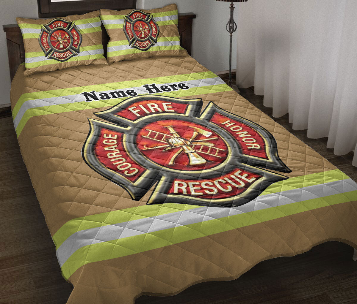 Personalized Firefighter Quilt Bedding Set, Proud Firefighter Uniform Back The Red Thin Red Line Quilt Blanket With Pillowcases, Duvet Cover Set