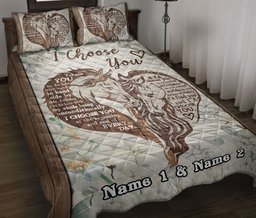 Personalized Horse Quilt Bedding Set, Horse I Choose You Couple Husband & Wife Quilt Blanket With Pillowcases, Custom Name Duvet Cover Set