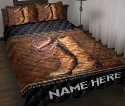 Personalized Cowboy Quilt Bedding Set, Texas Star Barn Cowboy Cowgirl Boots Quilt Blanket With Pillowcases, Custom Name Duvet Cover Set