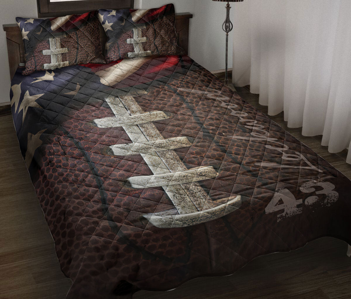 Personalized Football Quilt Bedding Set, Football Recall Flag Usa American Quilt Blanket With Pillowcases, Duvet Cover Set