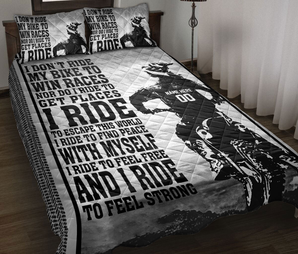 Personalized Motocross Quilt Bedding Set, Dirt Bike Motocross I Don'T Ride My Bike To Win Races Quilt Blanket With Pillowcases, Duvet Cover Set