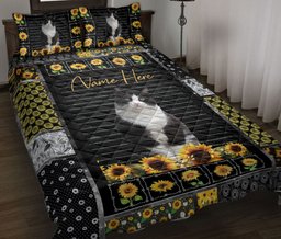 Personalized Tuxedo Cat,Cat Quilt Bedding Set, Tuxedo Cat My Sunshine Sunflower Floral Patchwork Quilt Blanket With Pillowcases, Duvet Cover Set