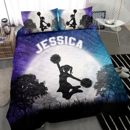 Personalized Cheerleading Quilt Bedding Set, Cheerleading Cheer Leader Moon Girl Galaxy Sky Quilt Blanket With Pillowcases, Duvet Cover Set