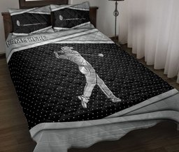 Personalized Golf Quilt Bedding Set, Golf Golfer Black & Grey Quilt Blanket With Pillowcases, Custom Name Duvet Cover Set