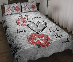 Personalized Firefighter Quilt Bedding Set, Firefighter Peace Love Back The Thin Red Line Quilt Blanket With Pillowcases, Duvet Cover Set
