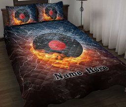 Personalized Quilt Bedding Set, Vinyl Record Dj MusicFire & Water Quilt Blanket With Pillowcases, Custom Name Duvet Cover Set