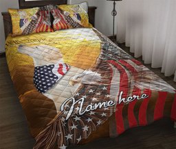 Personalized Labrador Retriever Quilt Bedding Set, Dog American Eagle US Flag Quilt Blanket With Pillowcases, Duvet Cover Set