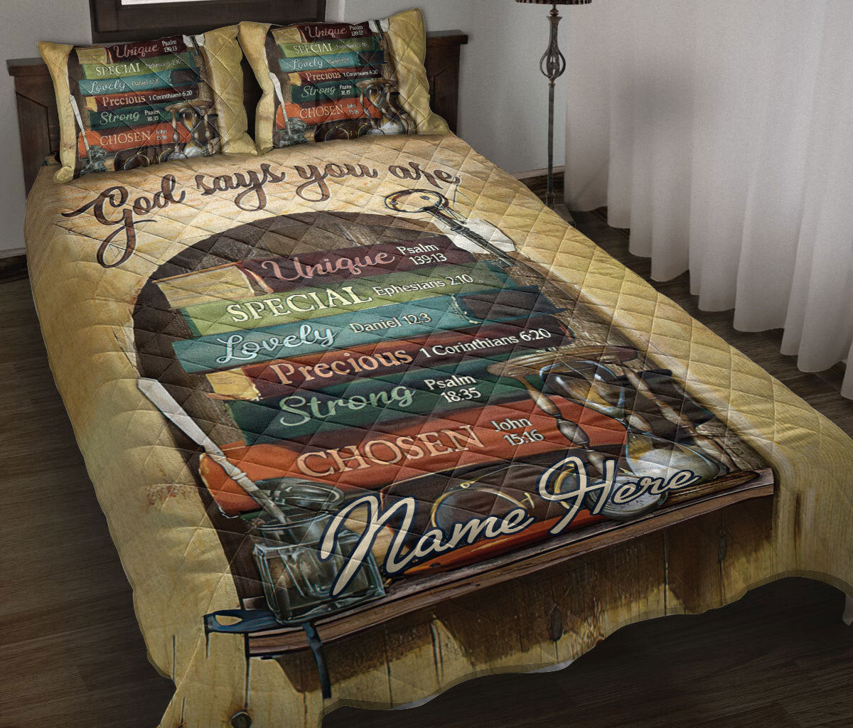 Personalized Book Quilt Bedding Set, Brown Book Booknerd Bookworm God Say You Are Quilt Blanket With Pillowcases, Custom Name Duvet Cover Set