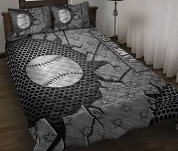 Personalized Softball Quilt Bedding Set, Softball Crack Metal Silver Quilt Blanket With Pillowcases, Custom Name Duvet Cover Set