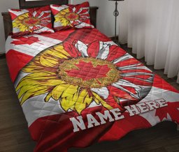 Personalized Sunflower,Canadian Quilt Bedding Set, Canada Flag Sunflower Flag Maple Leaf Quilt Blanket With Pillowcases, Duvet Cover Set
