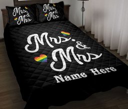 Personalized LGBTQuilt Bedding Set, LGBTPride Love Is Love Mrs. & Mrs Couple Quilt Blanket With Pillowcases, Custom Name Duvet Cover Set