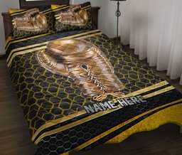 Personalized Boxing Quilt Bedding Set, Boxing Golden Glove Black Quilt Blanket With Pillowcases, Custom Name Duvet Cover Set