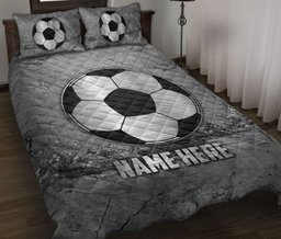 Personalized Soccer Quilt Bedding Set, Soccer Scratch Grays Quilt Blanket With Pillowcases, Custom Name Duvet Cover Set