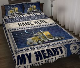 Personalized Trucker Quilt Bedding Set, Yellow Truck Moon Night Trucker Trucker Driver Quilt Blanket With Pillowcases, Duvet Cover Set