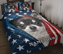Personalized Chihuahua Quilt Bedding Set, Chihuahua Patriot American US Flag Usa Quilt Blanket With Pillowcases, Custom Name Duvet Cover Set, July 4th Gift