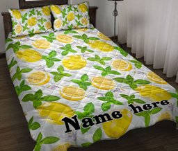 Personalized Fruit Quilt Bedding Set, Slice Lemon Pineapples Tropical Watermelon Seamless Quilt Blanket With Pillowcases, Duvet Cover Set