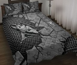 Personalized Fishing Quilt Bedding Set, Fishing Crack Silver Quilt Blanket With Pillowcases, Custom Name Duvet Cover Set