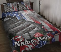 Personalized Golf Quilt Bedding Set, Golf Proud Nation Patriotic American US Flag Quilt Blanket With Pillowcases, Custom Name Duvet Cover Set
