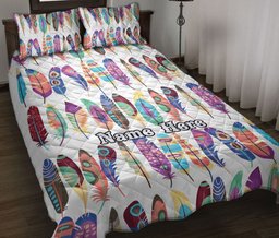 Personalized Native American Quilt Bedding Set, Native American Feather Pride Indigeno USQuilt Blanket With Pillowcases, Duvet Cover Set