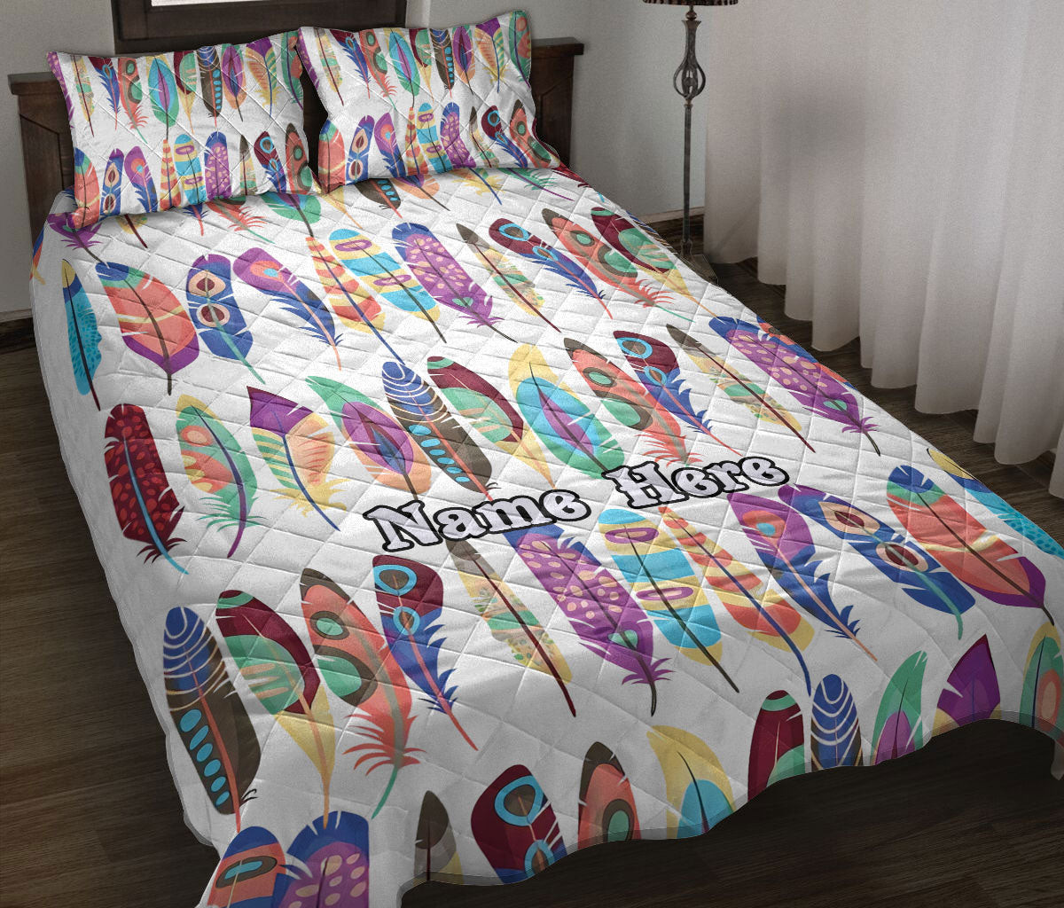 Personalized Native American Quilt Bedding Set, Native American Feather Pride Indigeno USQuilt Blanket With Pillowcases, Duvet Cover Set