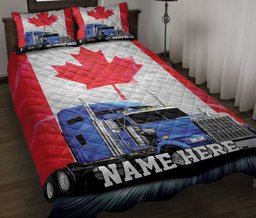 Personalized Trucker Quilt Bedding Set, Truck Drivers Trucker Canada Freedom Convoy Quilt Blanket With Pillowcases, Custom Name Duvet Cover Set