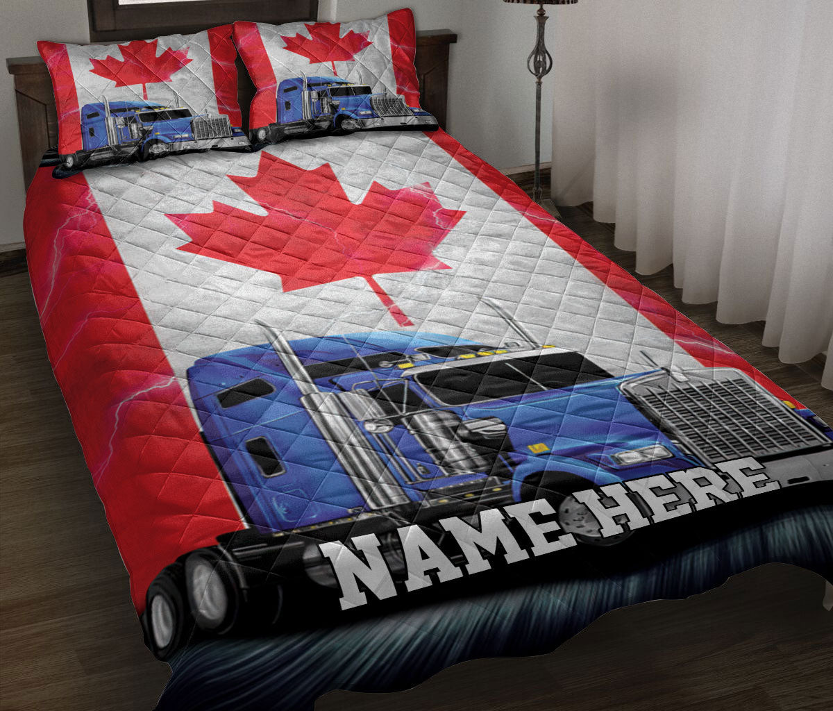Personalized Trucker Quilt Bedding Set, Truck Drivers Trucker Canada Freedom Convoy Quilt Blanket With Pillowcases, Custom Name Duvet Cover Set
