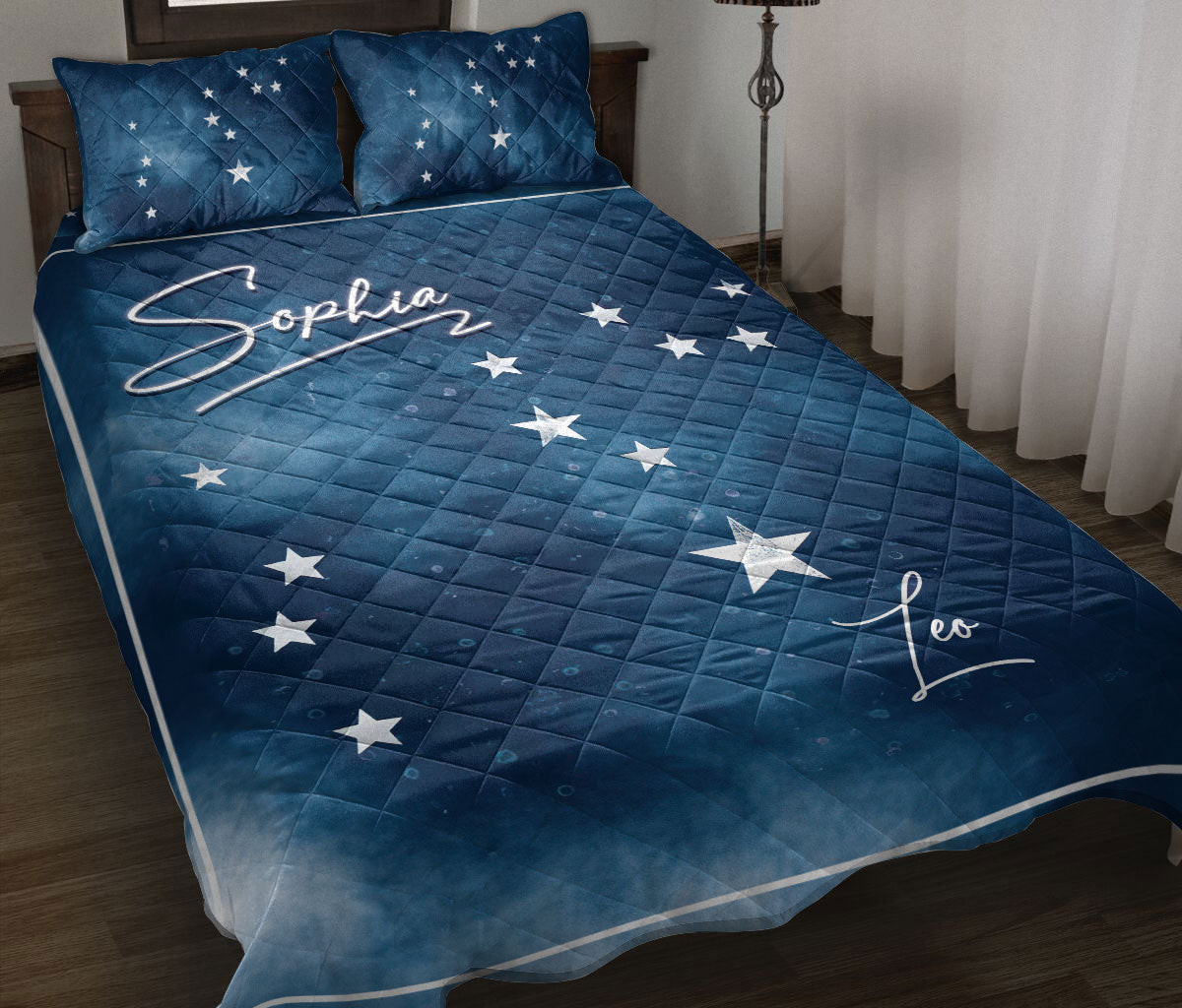 Personalized Zodiac Quilt Bedding Set, Leo Zodiac Sign Horoscopes Celestrial Quilt Blanket With Pillowcases, Custom Name Duvet Cover Set
