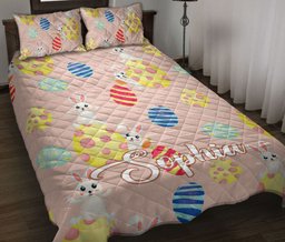 Personalized Rabbit Quilt Bedding Set, Rabbit Sugar Egg Seasonal Farm Quilt Blanket With Pillowcases, Custom Name Duvet Cover Set