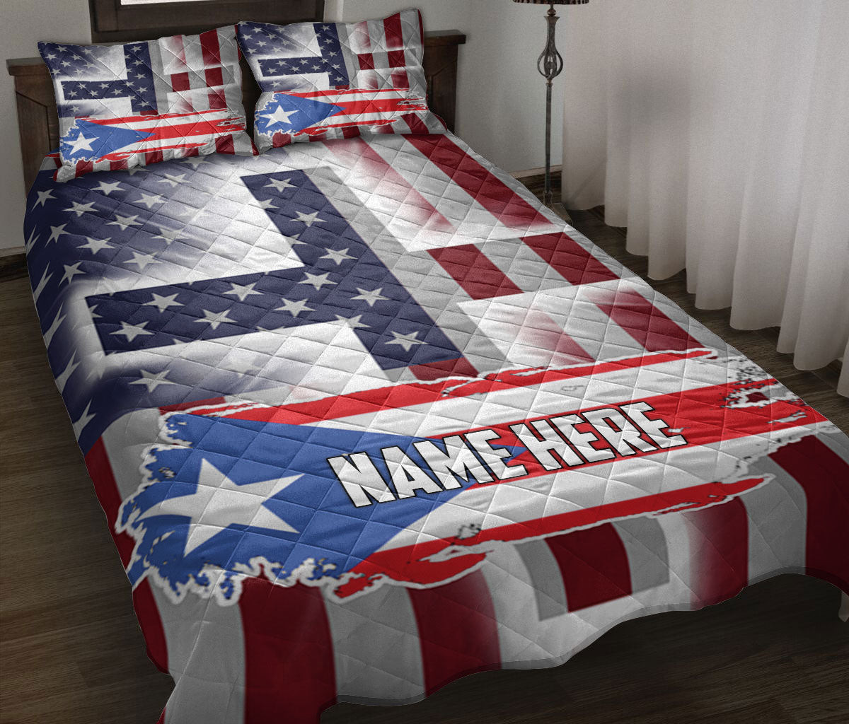 Personalized Puerto Rico Quilt Bedding Set, Puerto Rico Flag Puerto Rican JesusCross American Quilt Blanket With Pillowcases, Duvet Cover Set