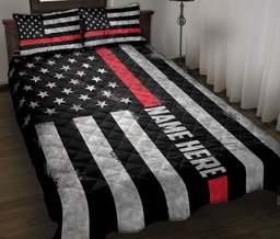 Personalized Firefighter Quilt Bedding Set, Firefighter Red Line US Flag Back The Red Quilt Blanket With Pillowcases, Duvet Cover Set