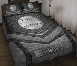 Personalized Baseball Quilt Bedding Set, Baseball Silvers Quilt Blanket With Pillowcases, Custom Name Duvet Cover Set, Sports Gifts