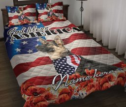 Personalized German Shepherd Quilt Bedding Set, German Shepherd Dog God Bless US Flag Quilt Blanket With Pillowcases, Duvet Cover Set