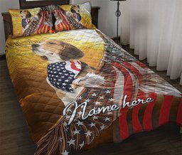 Personalized Beagle Quilt Bedding Set, Beagle Dog American Eagle US Flag We People Quilt Blanket With Pillowcases, Custom Name Duvet Cover Set