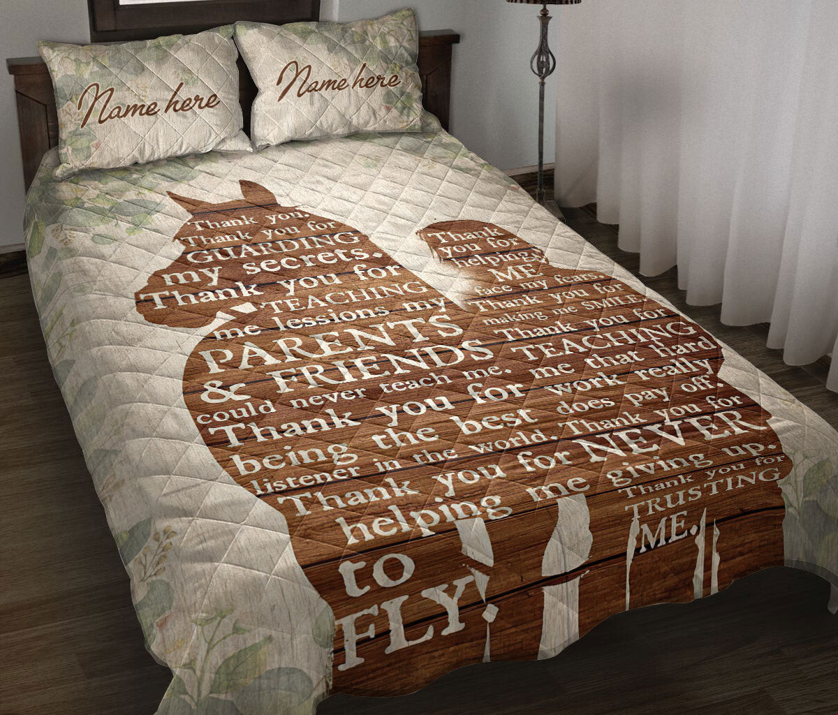 Personalized Cowboy Quilt Bedding Set, Horse Cowboy Cowgirl Beige R Ustic Western Quilt Blanket With Pillowcases, Custom Name Duvet Cover Set
