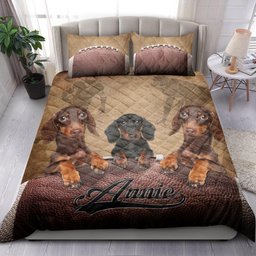 Personalized Dachshund Quilt Bedding Set, Dachshund Football Dog Player Quilt Blanket With Pillowcases, Custom Name Duvet Cover Set