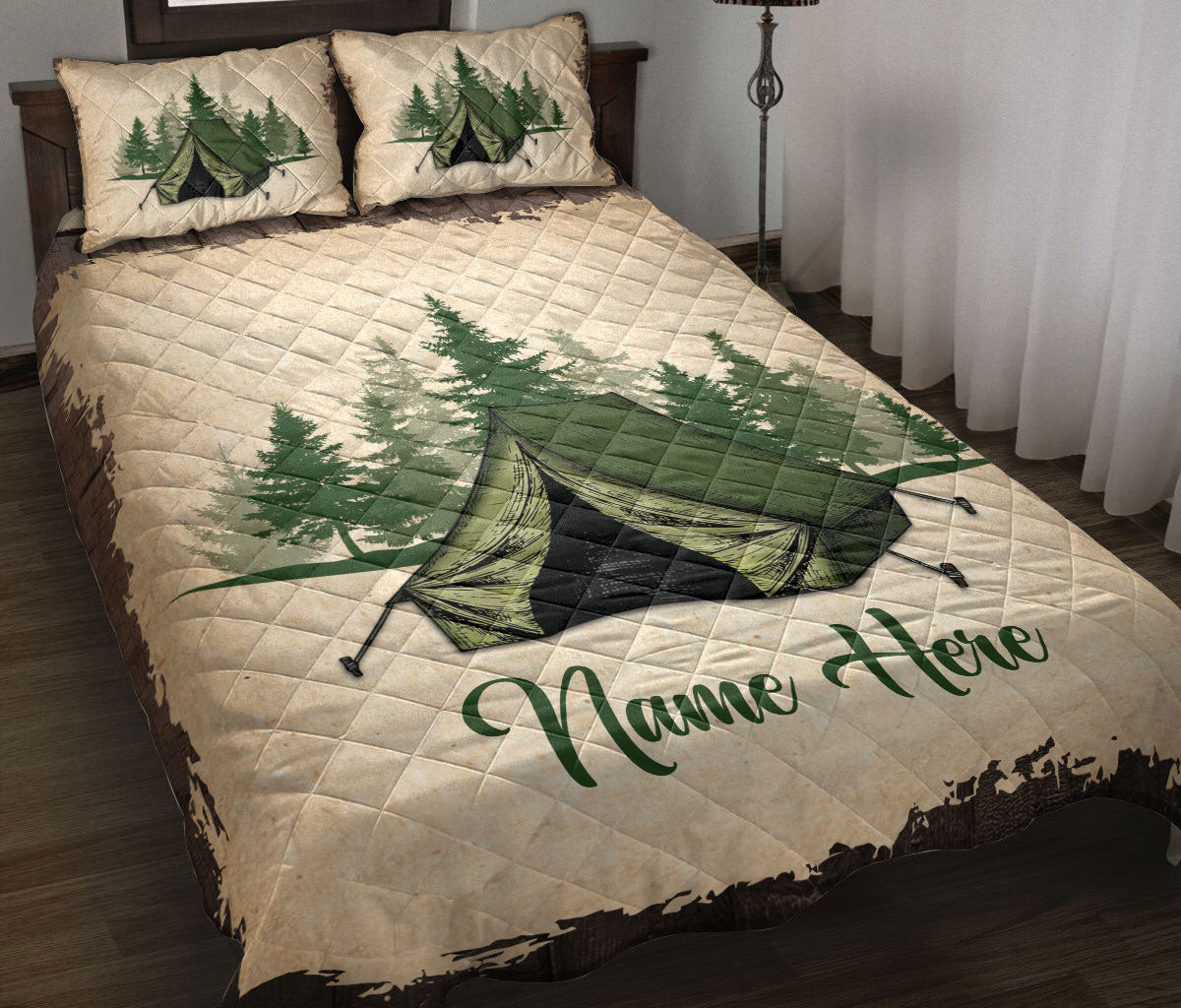 Personalized Camping Quilt Bedding Set, Camping Camper Tent Quilt Blanket With Pillowcases, Custom Name Duvet Cover Set