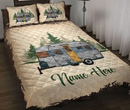 Personalized Camping Quilt Bedding Set, Camping Camper Trailer Rvs Quilt Blanket With Pillowcases, Custom Name Duvet Cover Set