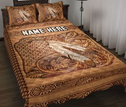 Personalized Native American Quilt Bedding Set, Native American Feather Tribal Quilt Blanket With Pillowcases, Custom Name Duvet Cover Set