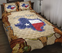 Personalized Skull Quilt Bedding Set, Texas Skull Longhorn Horseshoe Cowboy Boots Hat Quilt Blanket With Pillowcases, Duvet Cover Set