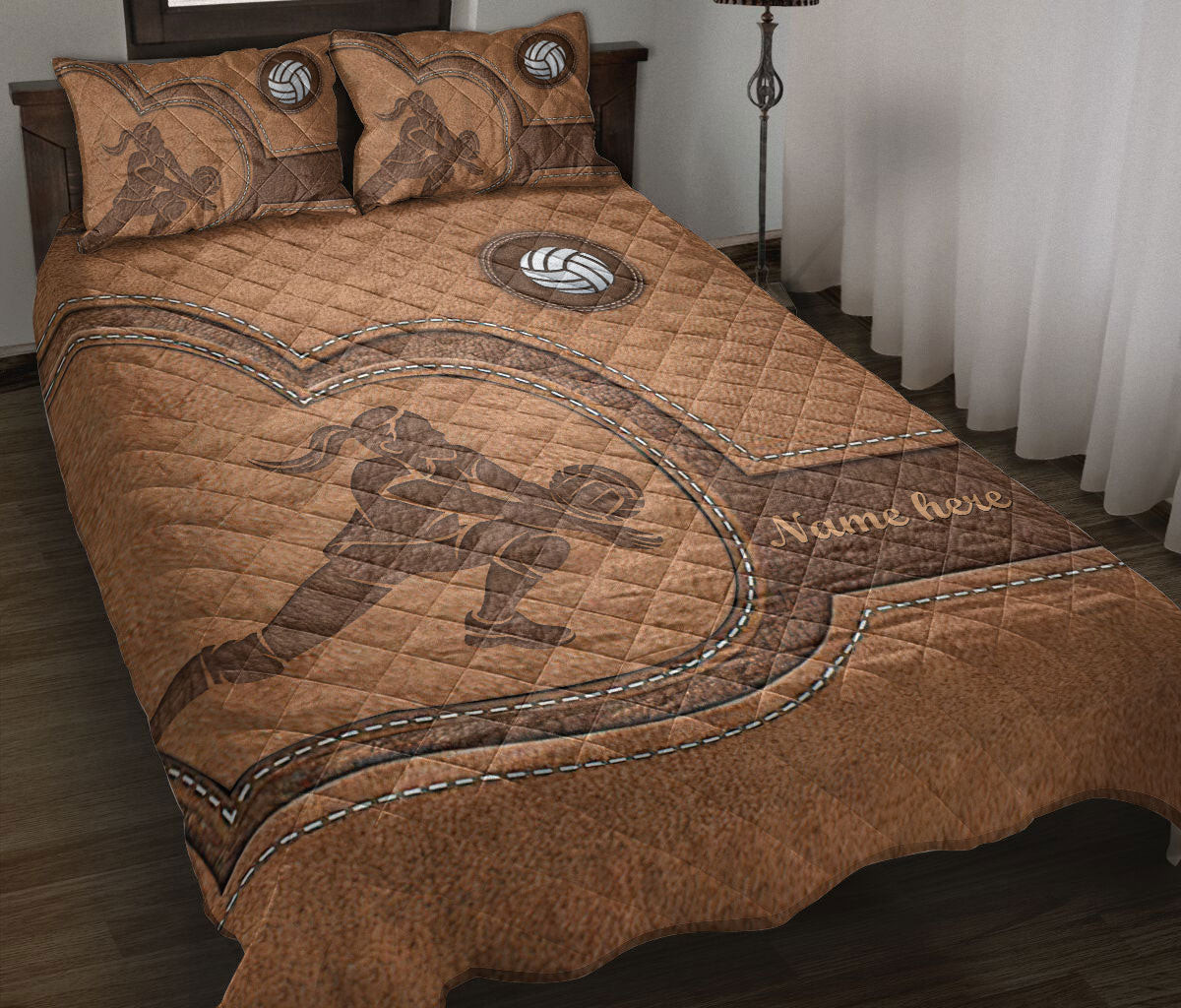 Personalized Volleyball Quilt Bedding Set, Volleyball Libero Volleyball Player Heart Quilt Blanket With Pillowcases, Custom Name Duvet Cover Set