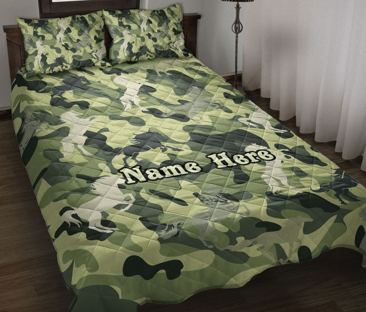 Personalized Unicorn Quilt Bedding Set, Unicorn Green Quilt Blanket With Pillowcases, Custom Name Duvet Cover Set