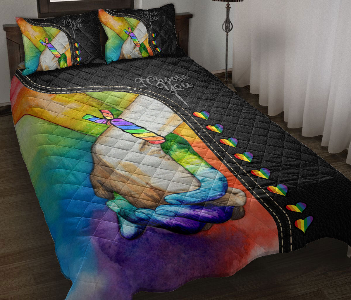 Personalized LGBTQuilt Bedding Set, Lgbtq LGBTPride Rainbow Love Is Love I Choose You Quilt Blanket With Pillowcases, Duvet Cover Set