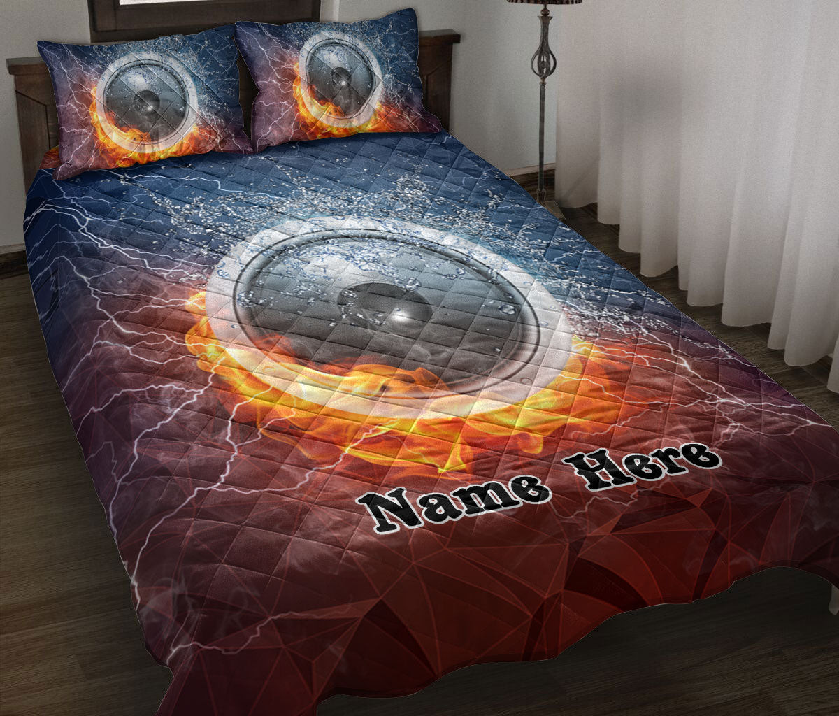 Personalized Quilt Bedding Set, Speaker MusicOn Fire & Water Quilt Blanket With Pillowcases, Custom Name Duvet Cover Set