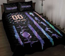 Personalized Football Quilt Bedding Set, Football Try To Score A Touchdown US Flag Quilt Blanket With Pillowcases, Duvet Cover Set