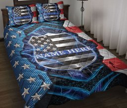 Personalized Police Quilt Bedding Set, Police Back The Blue Thin Blue Line US Flag Quilt Blanket With Pillowcases, Custom Name Duvet Cover Set