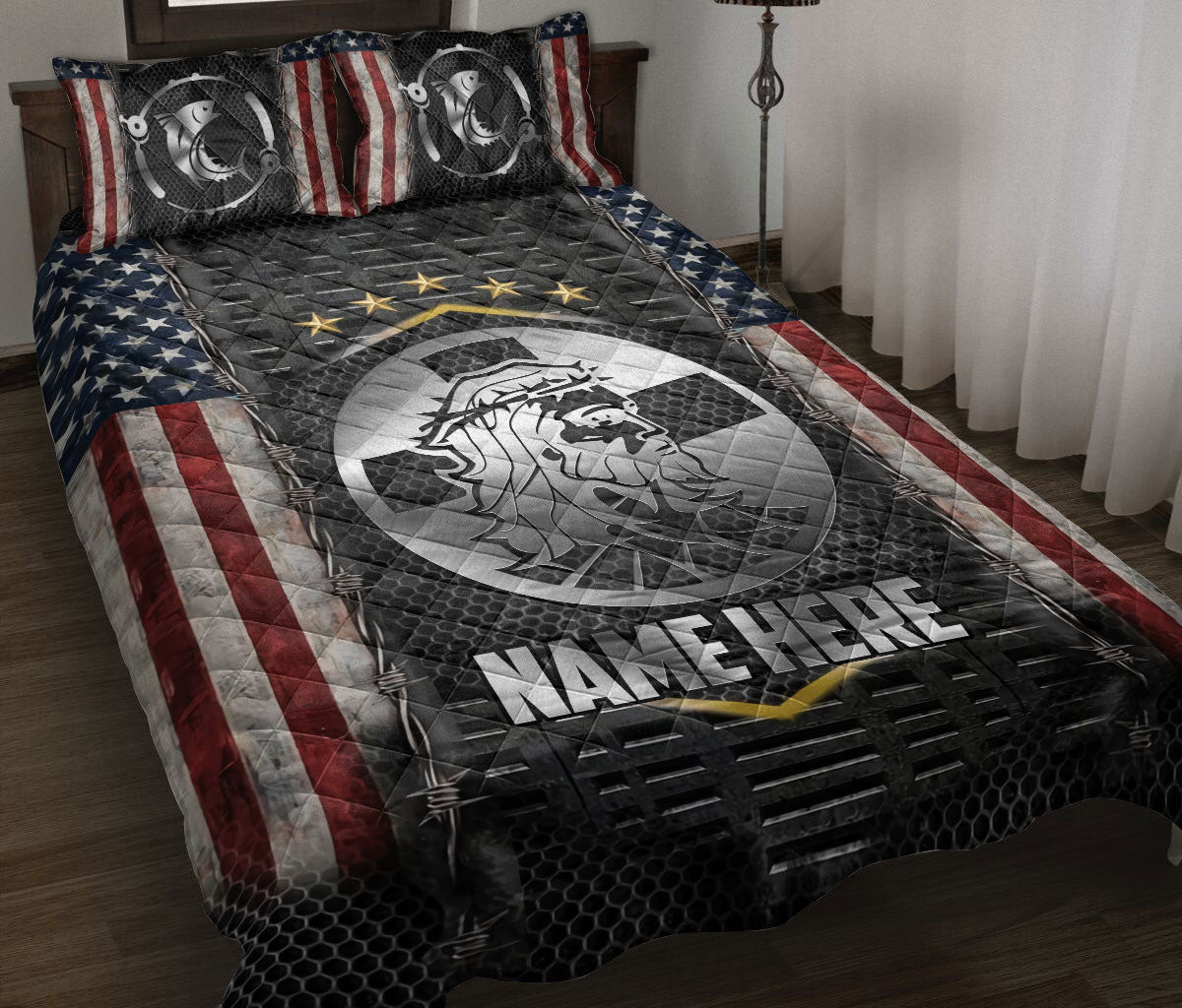 Personalized Christian, Jesus, God, Bible Quilt Bedding Set, JesusGod Faith Over Fear US Flag Quilt Blanket With Pillowcases, Duvet Cover Set