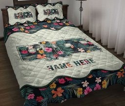 Personalized Camping Quilt Bedding Set, Travel Trailer Flower Camper Camping Quilt Blanket With Pillowcases, Custom Name Duvet Cover Set