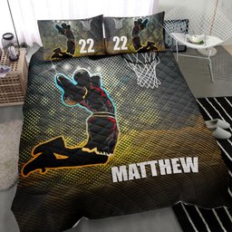 Personalized Basketball Quilt Bedding Set, Basketball Boy Player Slam Dunk Quilt Blanket With Pillowcases, Duvet Cover Set