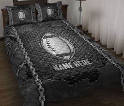 Personalized Football Quilt Bedding Set, American Football Iron Chains Quilt Blanket With Pillowcases, Custom Name Duvet Cover Set