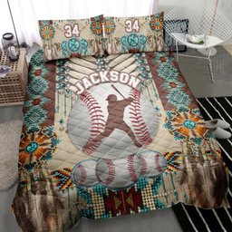 Personalized Baseball Quilt Bedding Set, Baseball Ball Native American Batter Quilt Blanket With Pillowcases, Duvet Cover Set